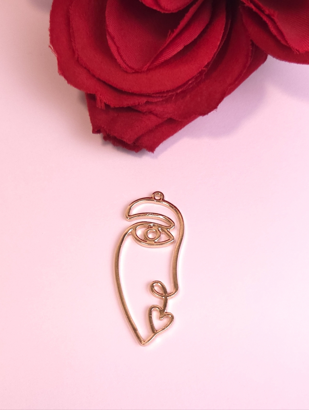 Gold Plated Stylized Open Cut Face with Heart Lips Lady Kiss Pendant or Charm